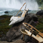 Champagne Crystal Mesh Bow Glittering Slingback Pumps