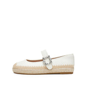 Beige Crystal Buckle Mary Jane Espadrilles