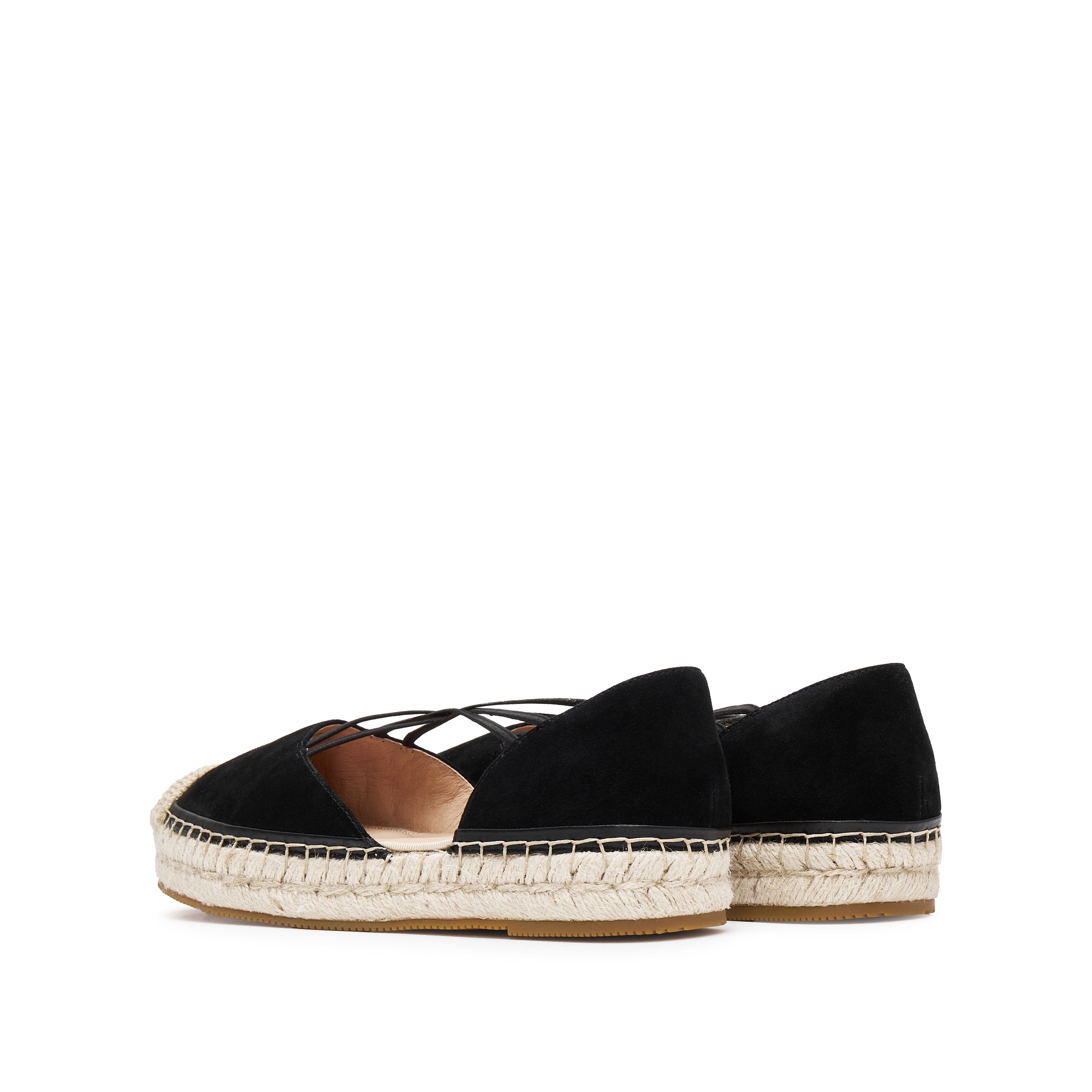 Black Suede Cross Strappy Espadrille Flat