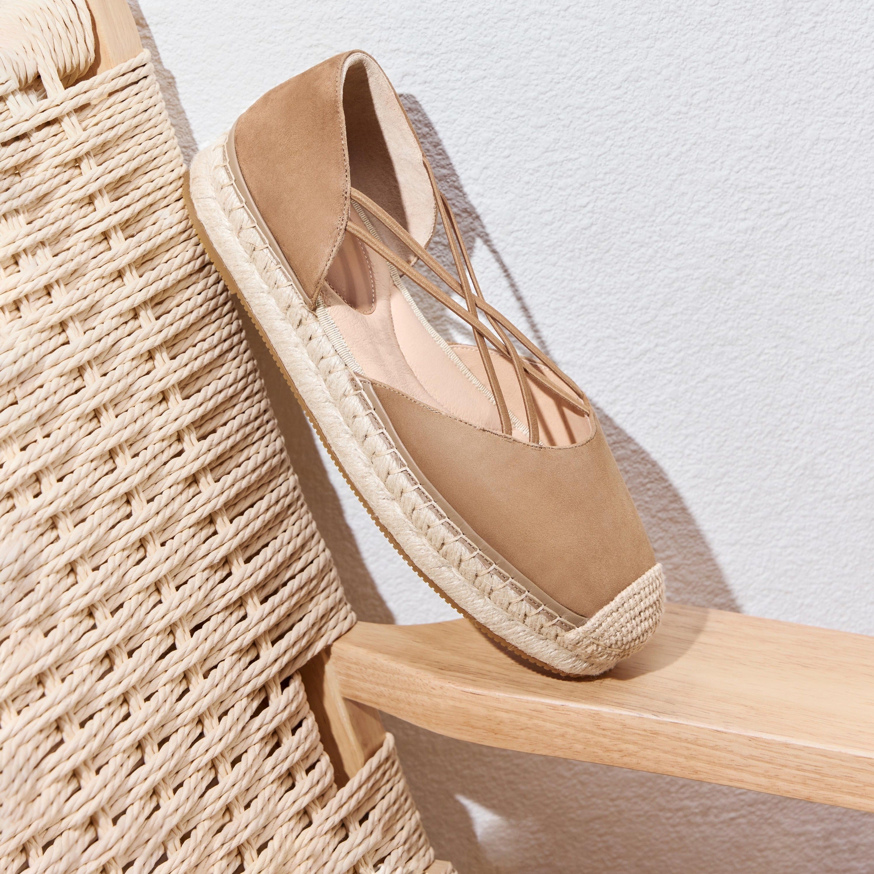 Brown Suede Cross Strappy Espadrille Flat