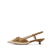 Brown Bow Raffia-embellished Pumps