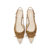 Brown Bow Raffia-embellished Pumps