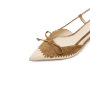 Brown Bow Raffia-embellished Pumps