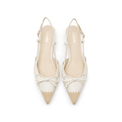 Beige Bow Raffia-embellished Pumps