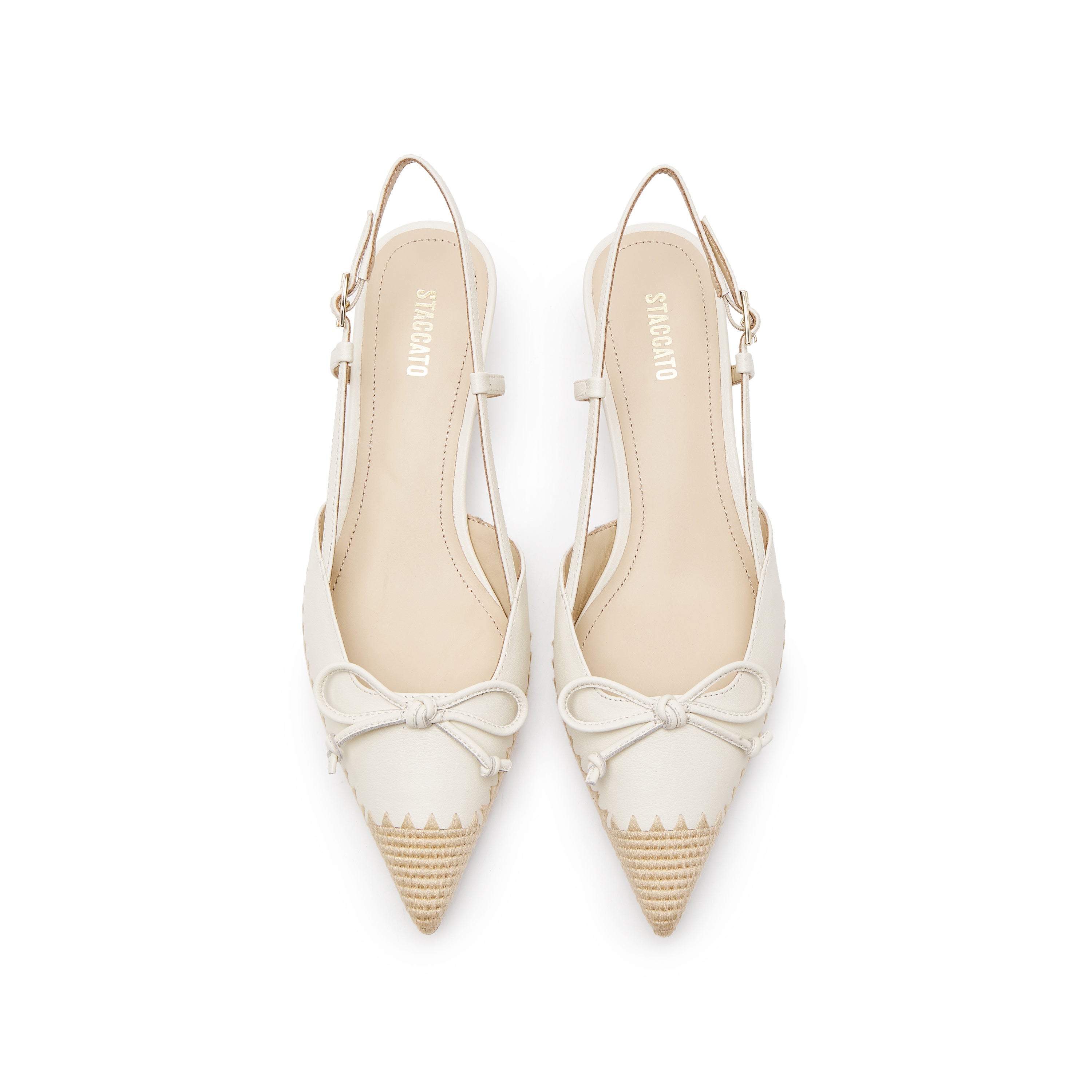 Beige Bow Raffia-embellished Pumps