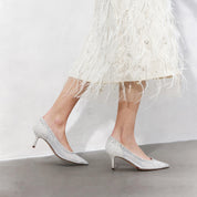 White Crystal-embellished Mesh Pumps