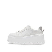 White Glitter Platform Leather Sneakers