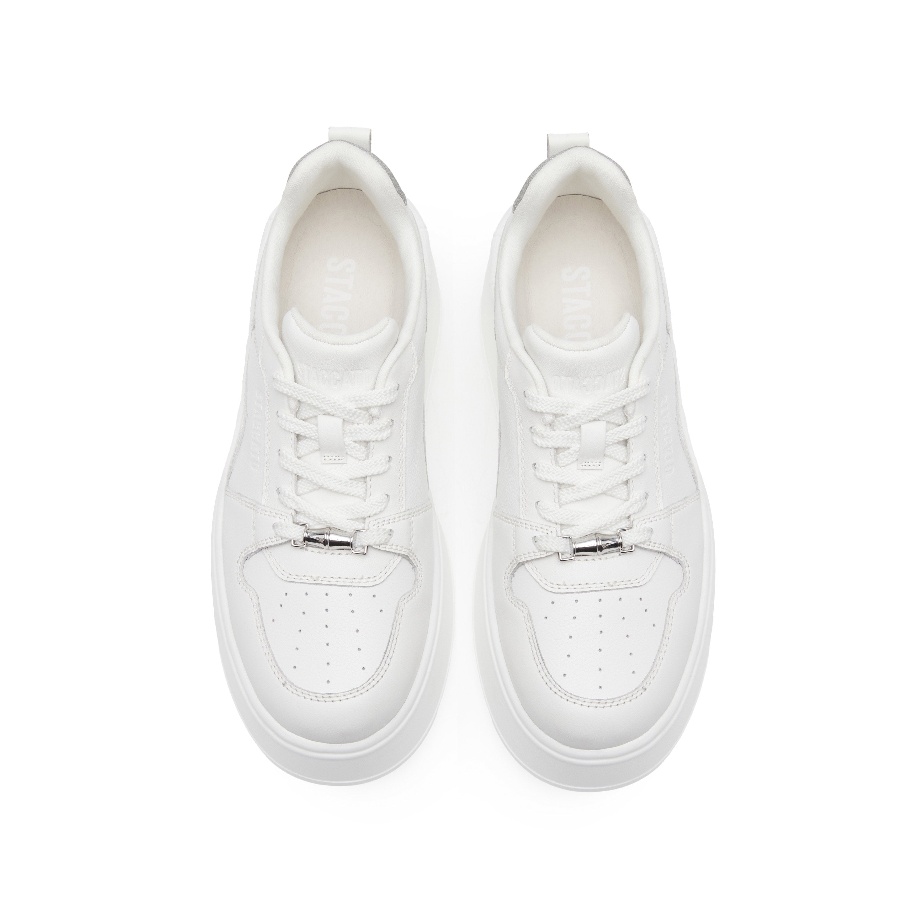 White Glitter Platform Leather Sneakers