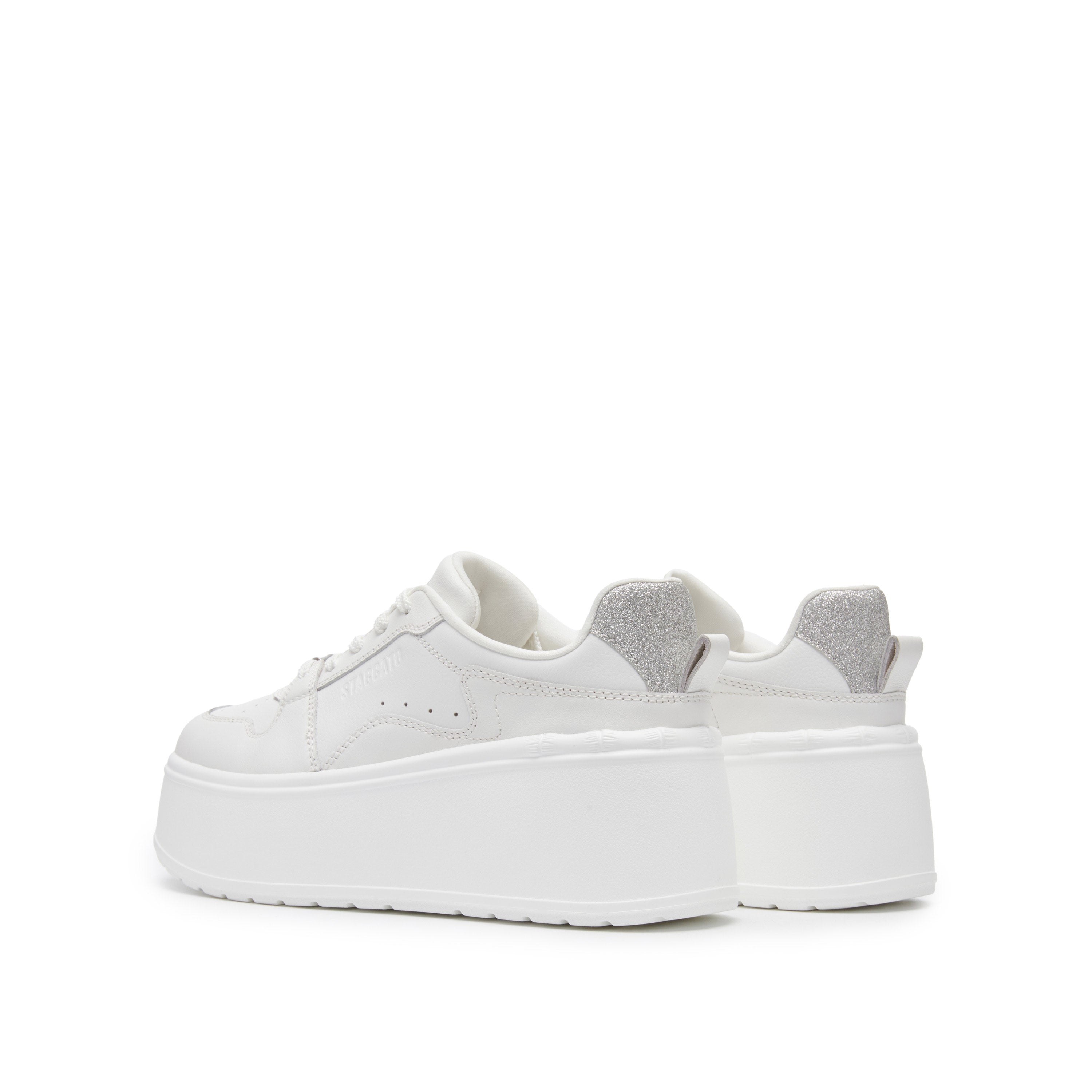 White Glitter Platform Leather Sneakers