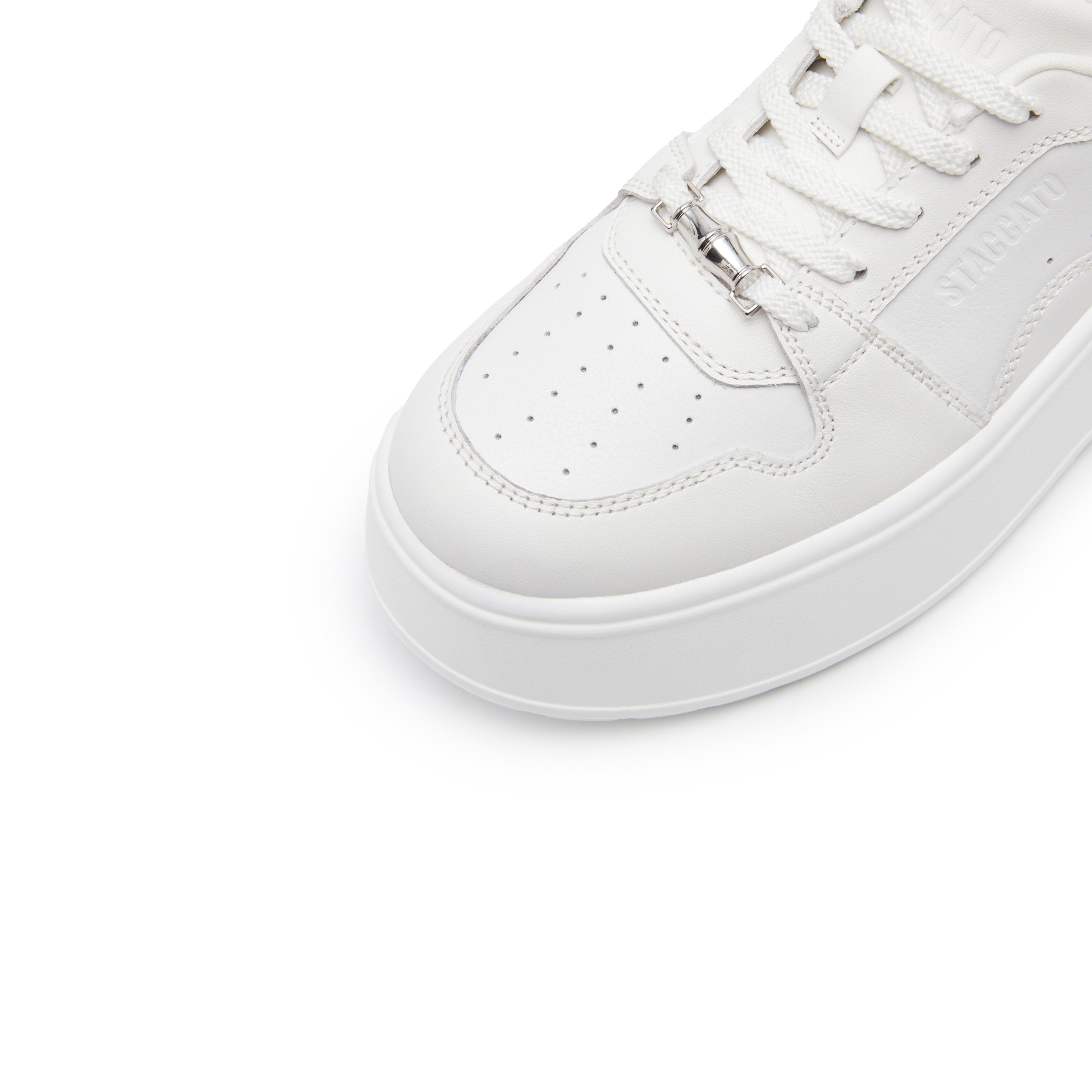 White Glitter Platform Leather Sneakers