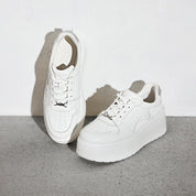 White Glitter Platform Leather Sneakers