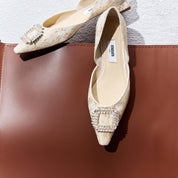 Crystal Buckle Jacquard Pointed Flats