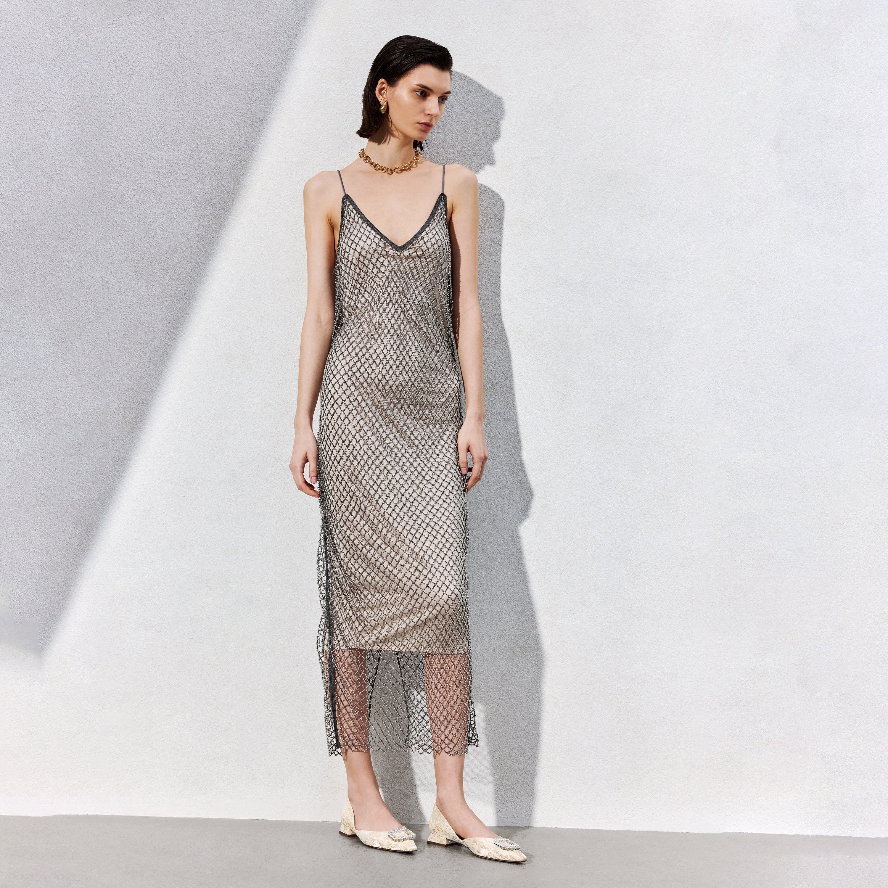 Crystal Buckle Jacquard Pointed Flats