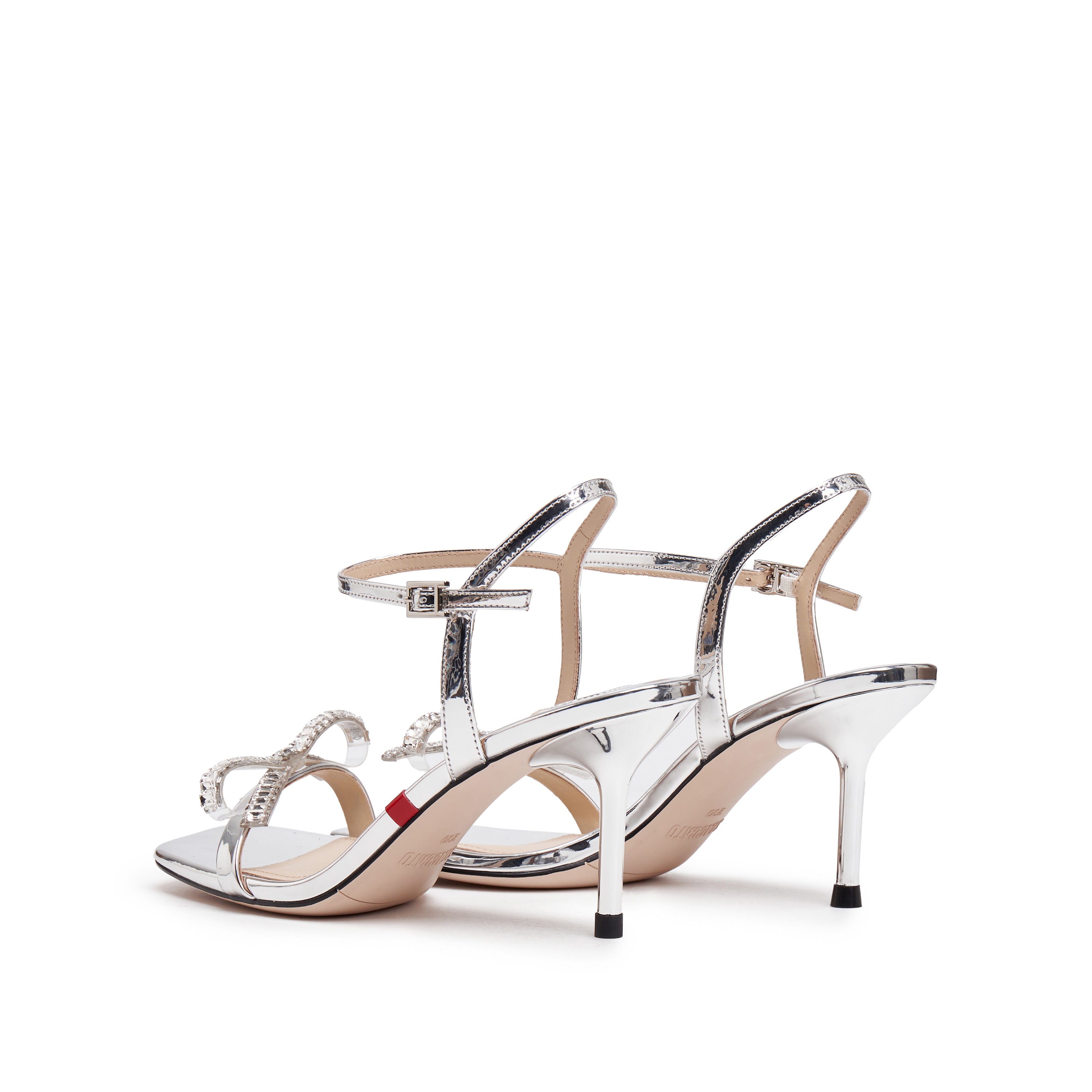 Silver Crystal Bow Strap Heel Sandals