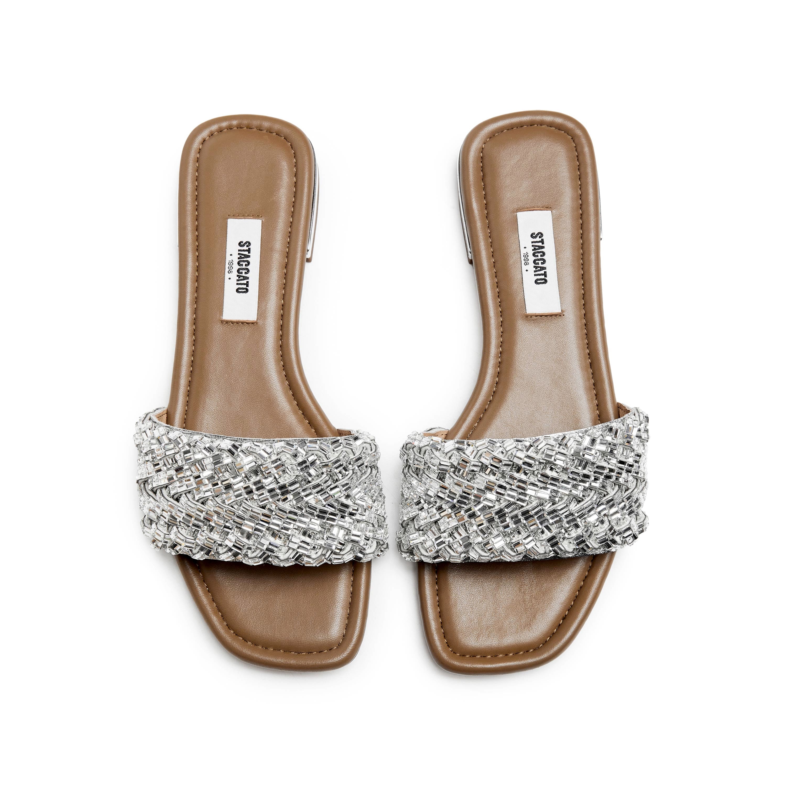 Crystal-Woven Strap Slides
