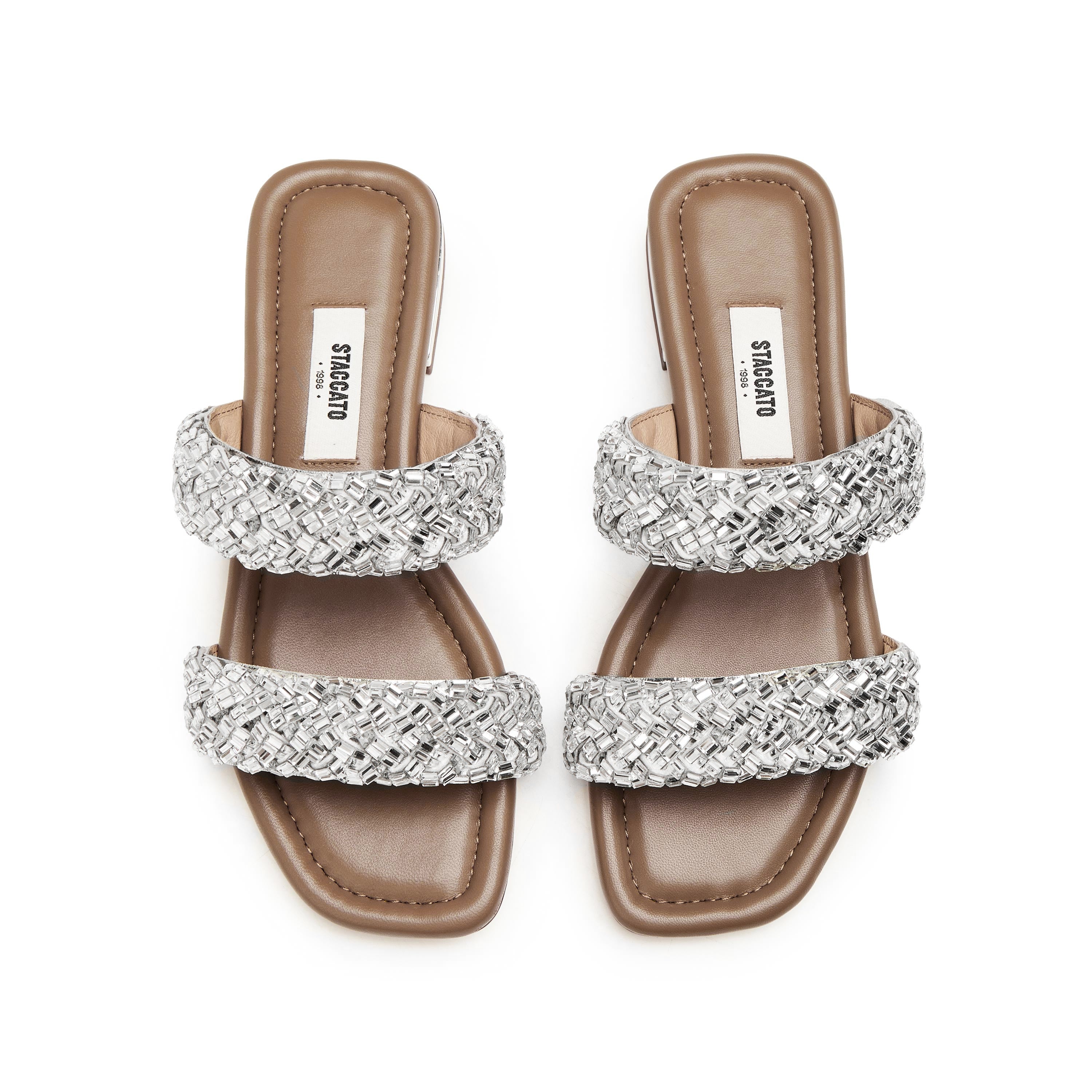 Crystal-Woven Strappy Sandals