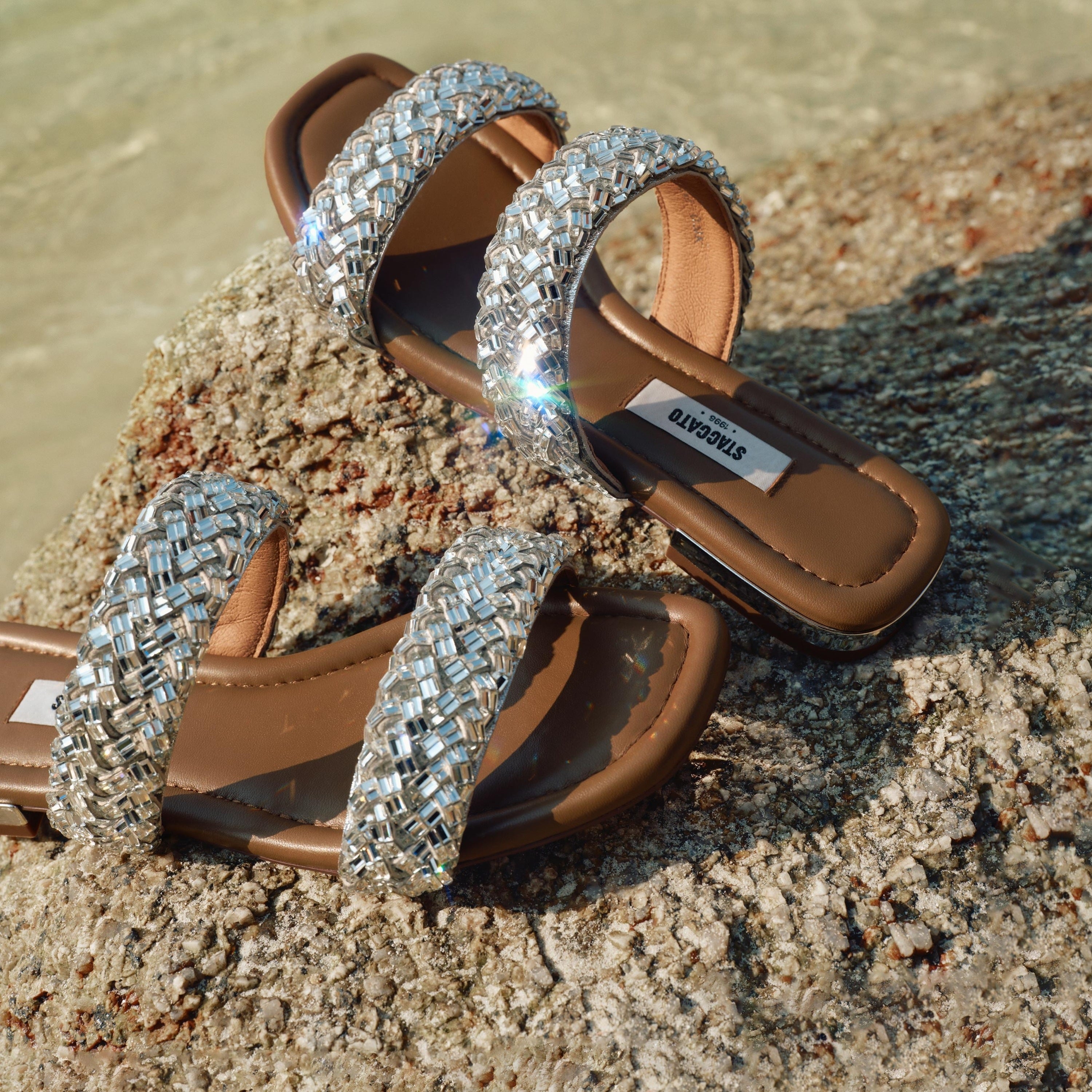 Crystal-Woven Strappy Sandals