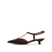 Brown Suede Strap Pointy Pumps