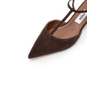 Brown Suede Strap Pointy Pumps