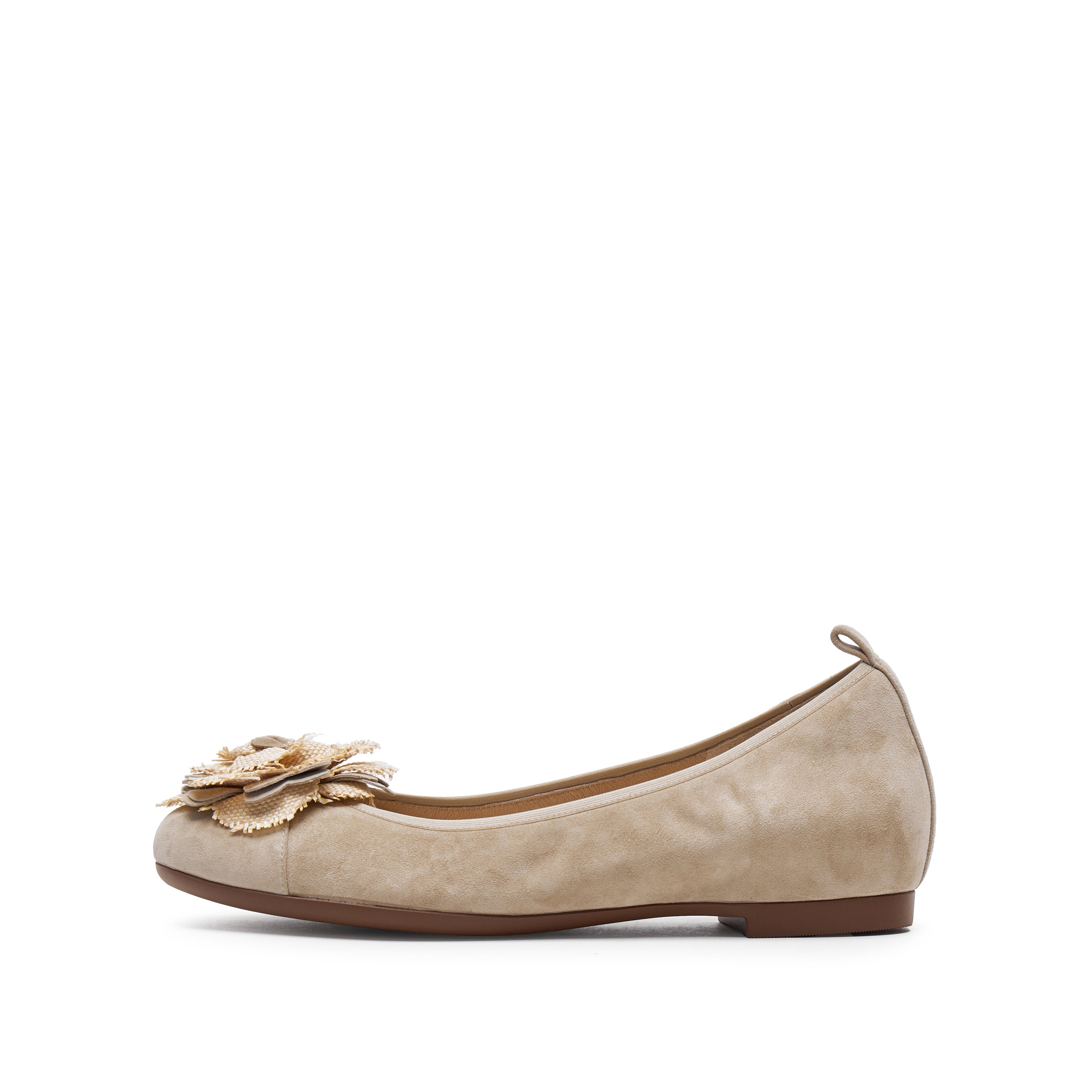 Grey Flower Leather Ballerina Flats