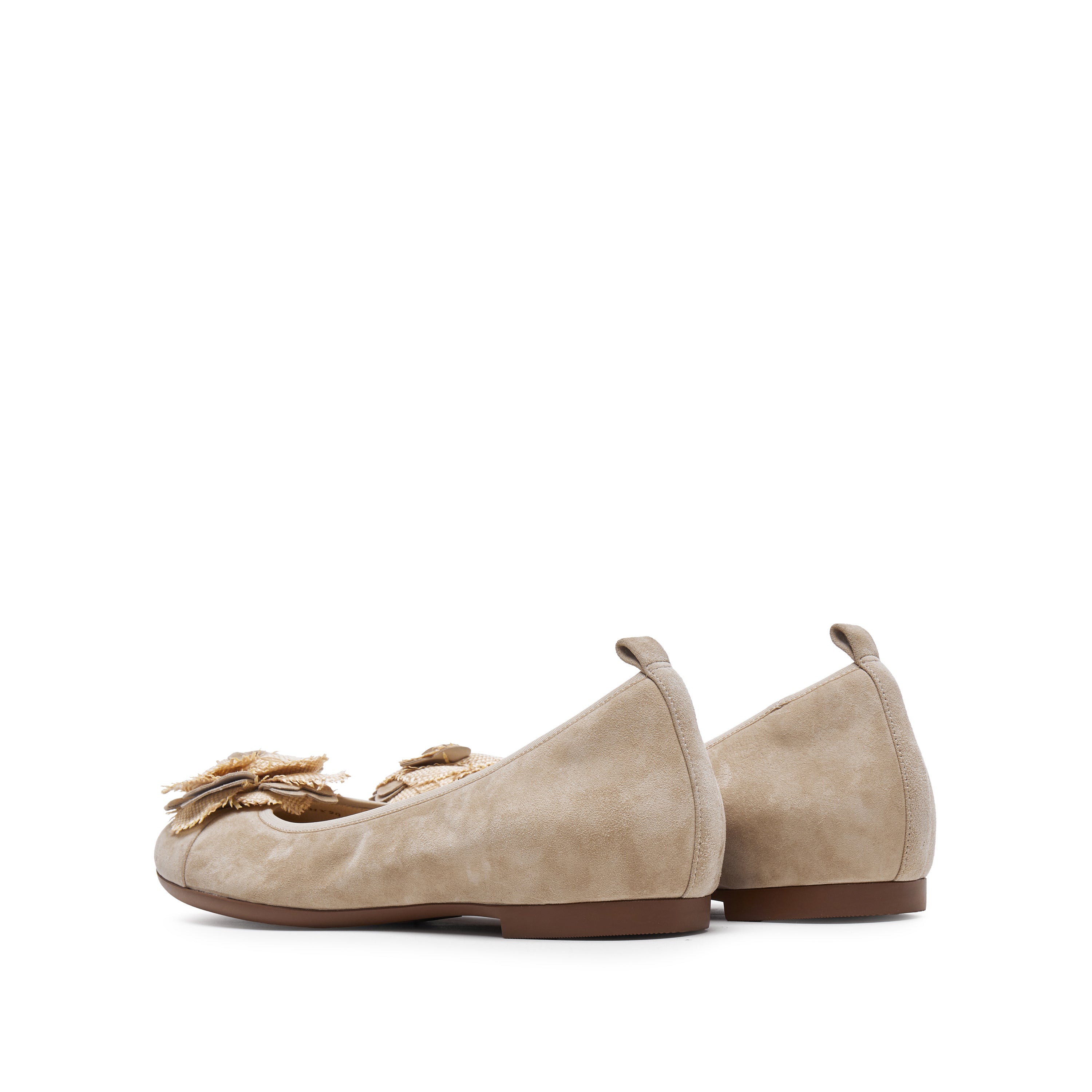 Grey Flower Leather Ballerina Flats