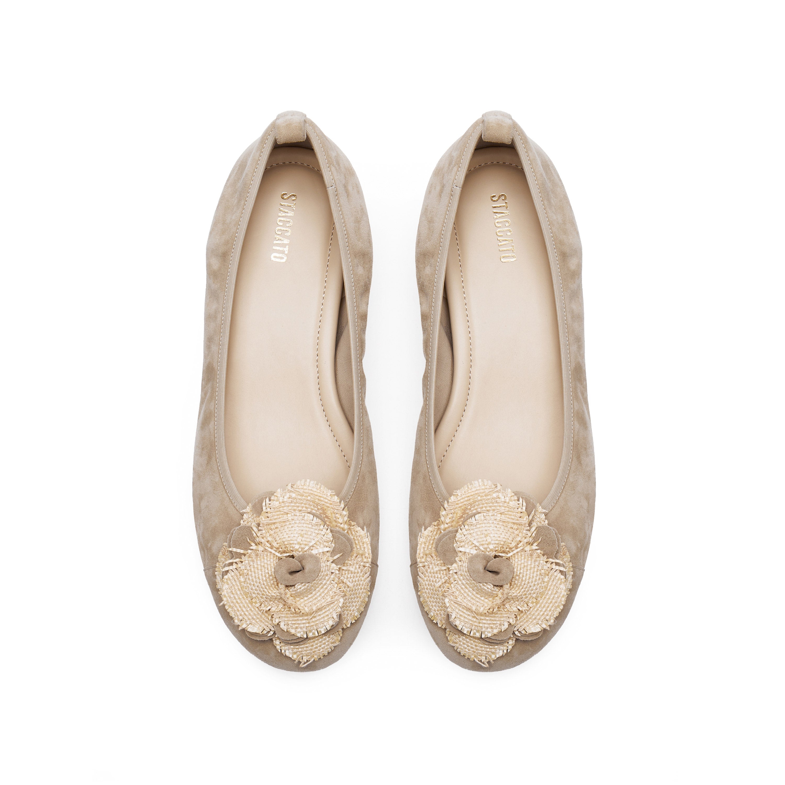 Grey Flower Leather Ballerina Flats