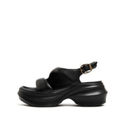 Black Leather Sproty Chunky Sandals