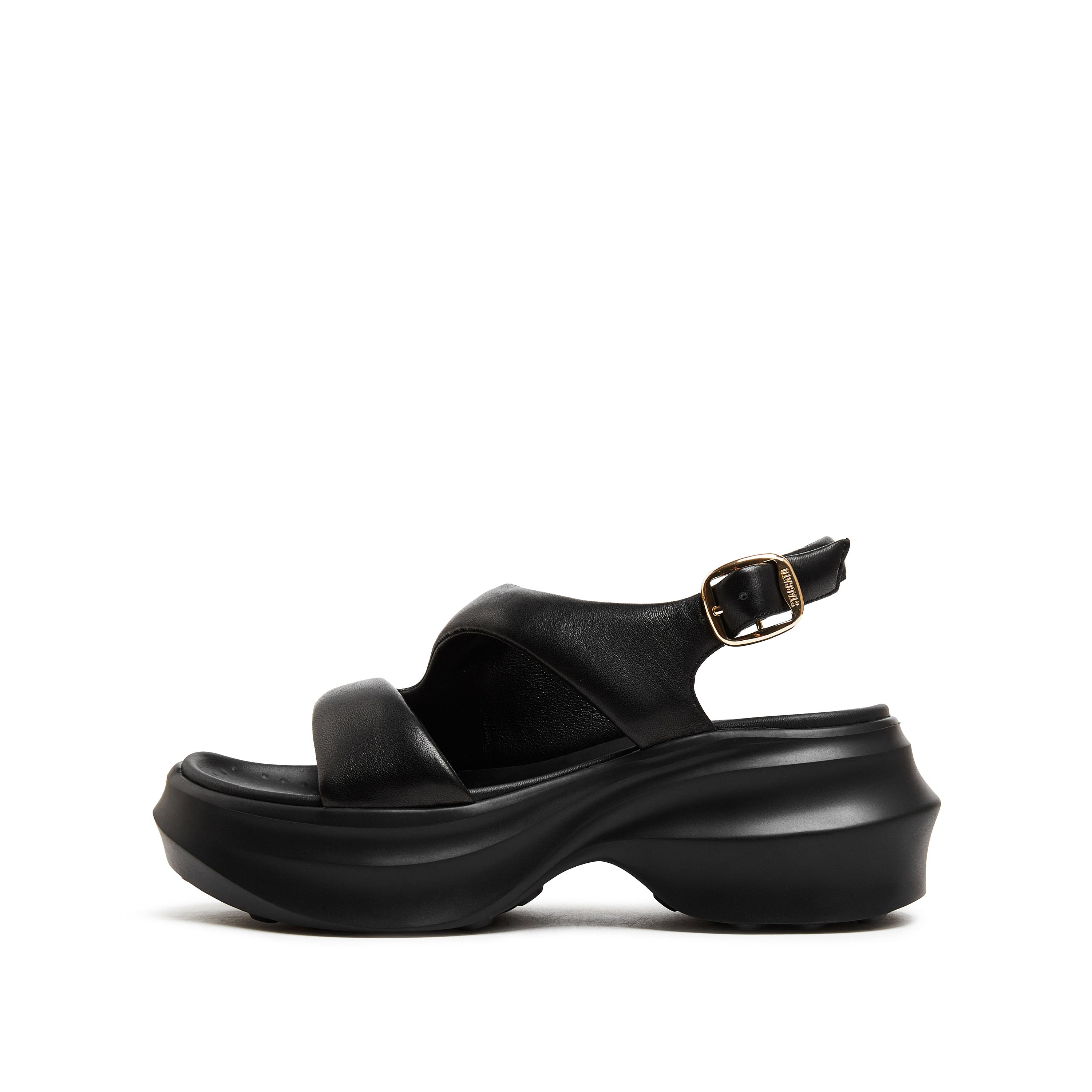 Black Leather Sproty Chunky Sandals