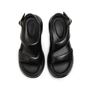 Black Leather Sproty Chunky Sandals