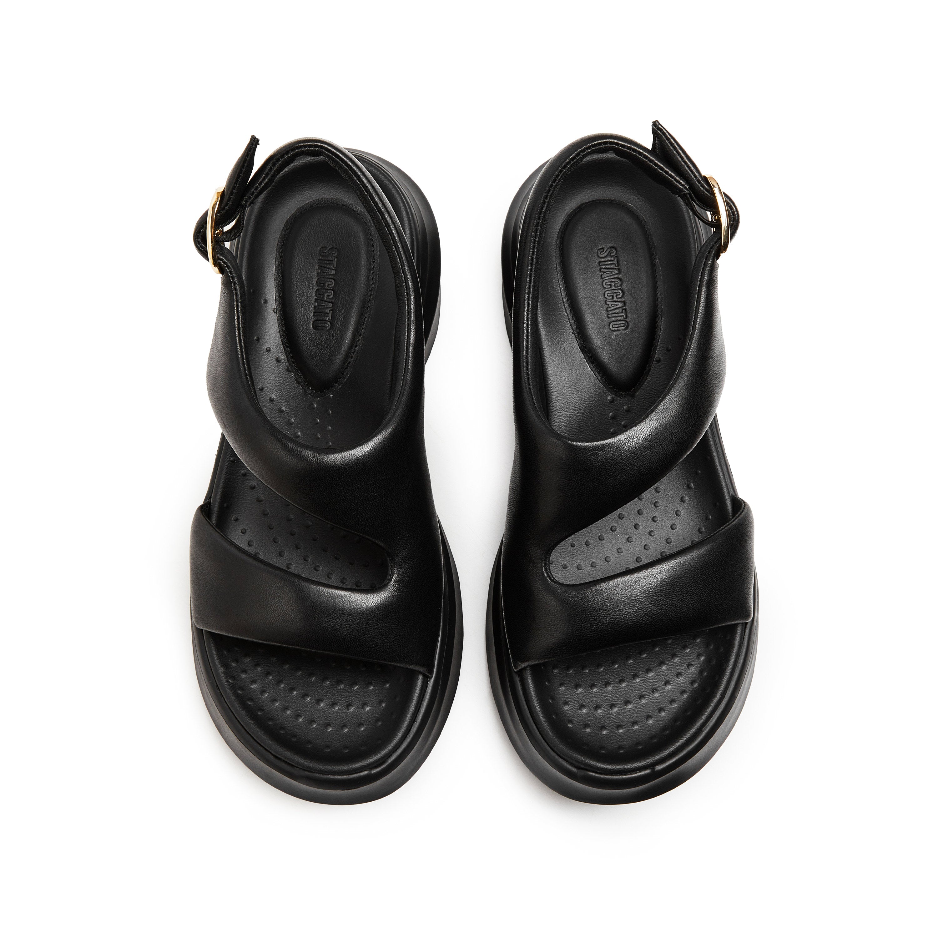 Black Leather Sproty Chunky Sandals