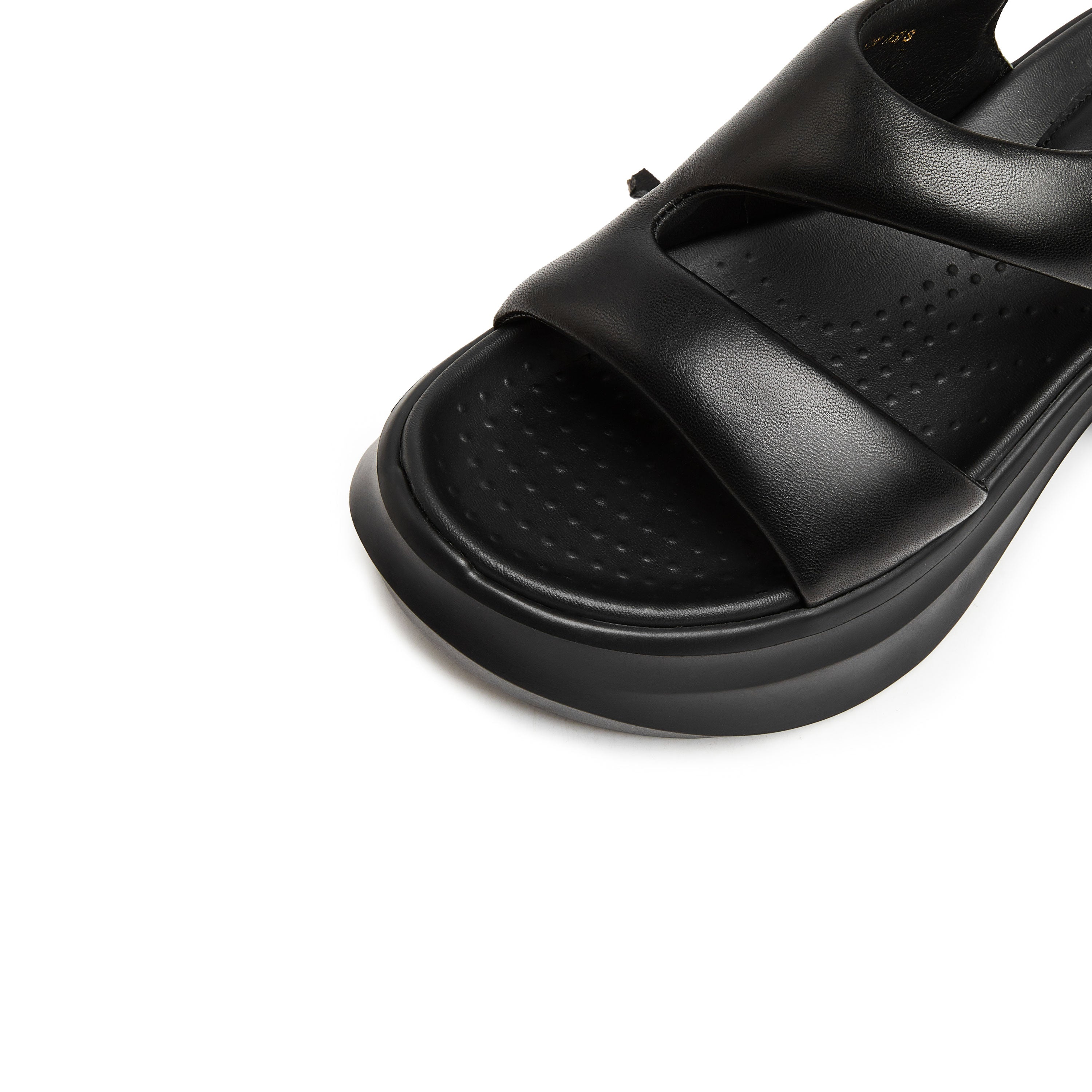 Black Leather Sproty Chunky Sandals