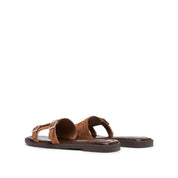 Brown Crystal Buckle Suede Slides
