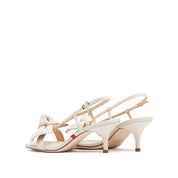 Beige Woven-Bow Slingback Sandals