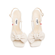 Beige Woven-Bow Slingback Sandals