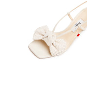 Beige Woven-Bow Slingback Sandals
