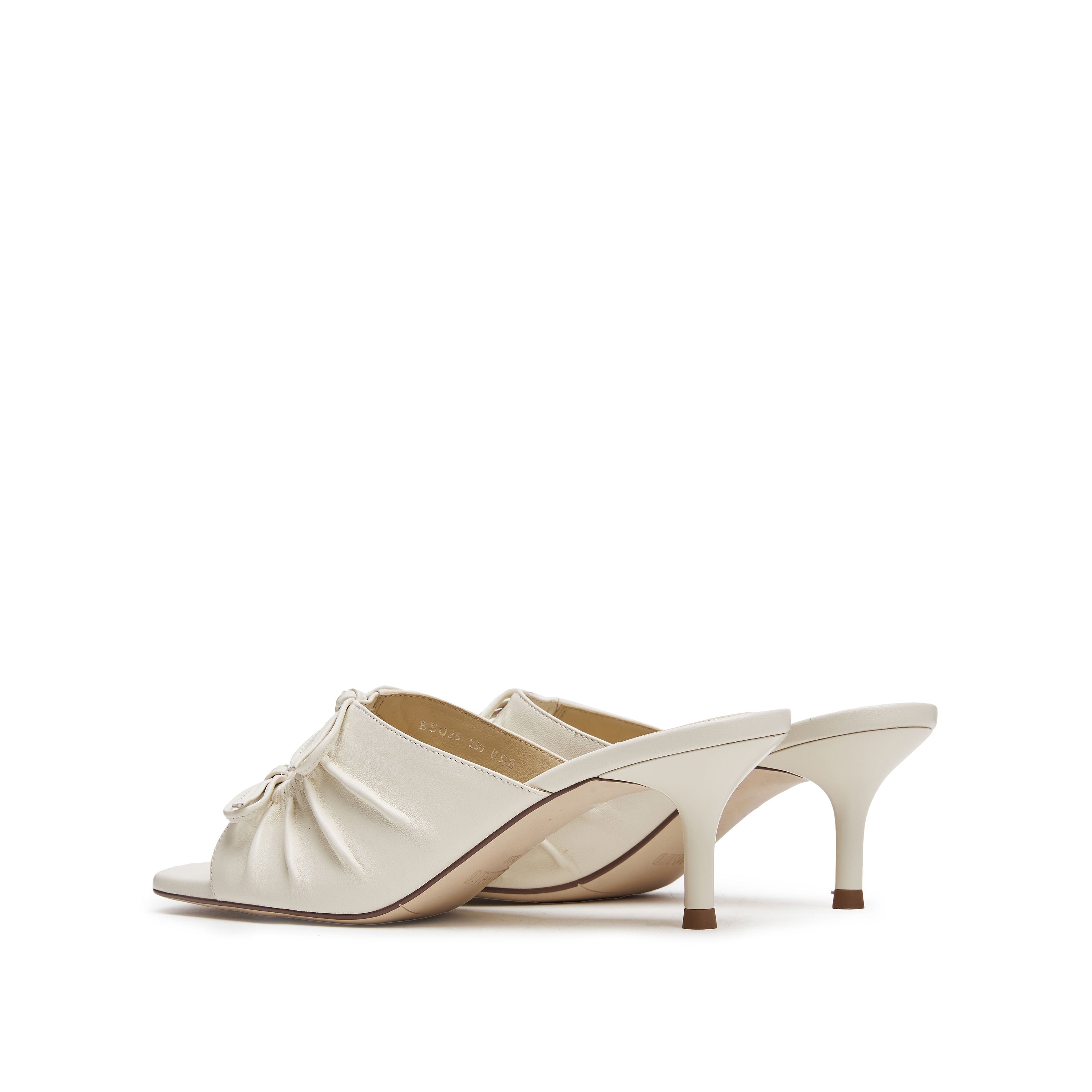 Beige Double Bows Leather Heeled Sandals