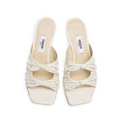 Beige Double Bows Leather Heeled Sandals