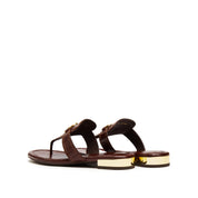 Brown ST Buckle Thong Leather Slides
