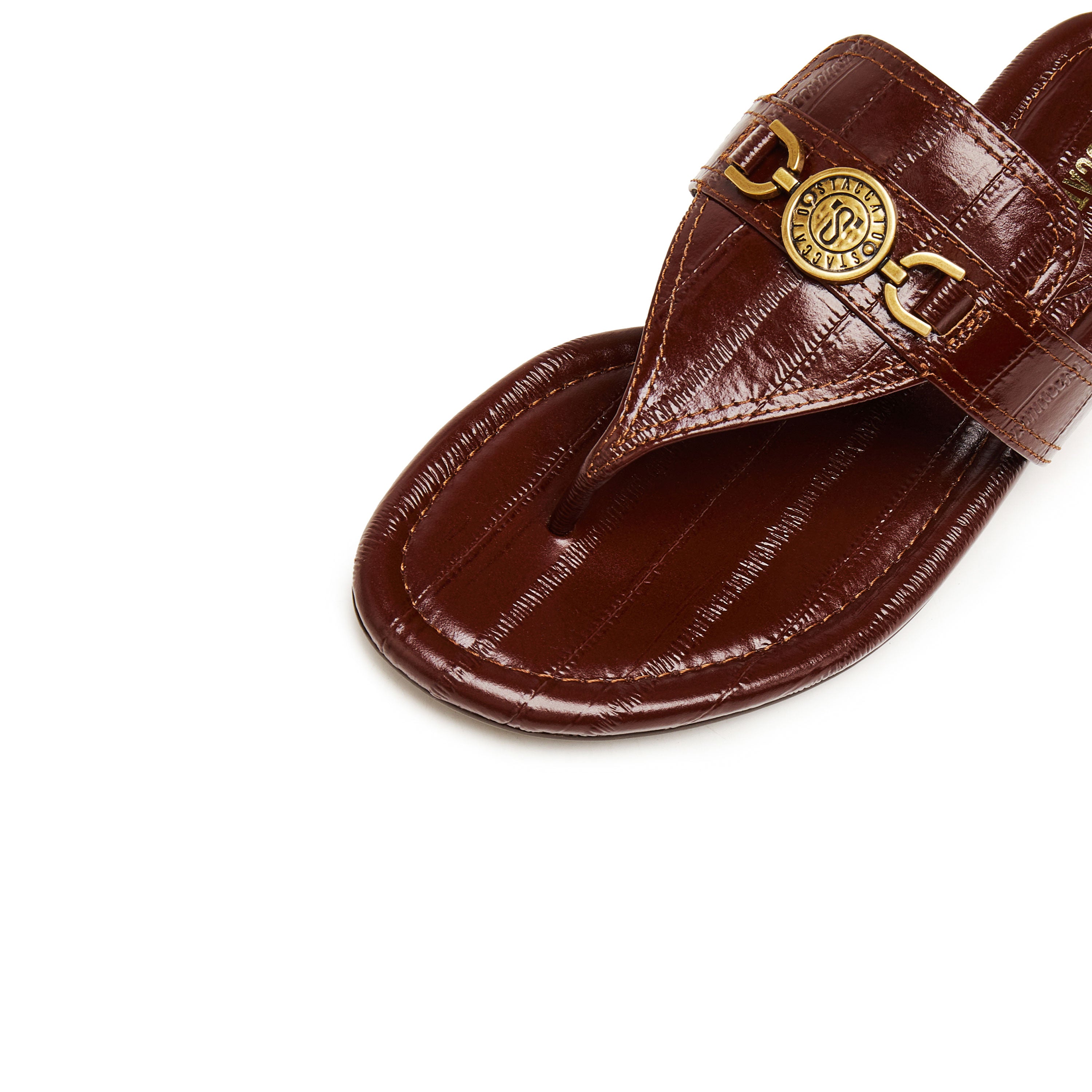 Brown ST Buckle Thong Leather Slides