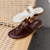 Brown ST Buckle Thong Leather Slides