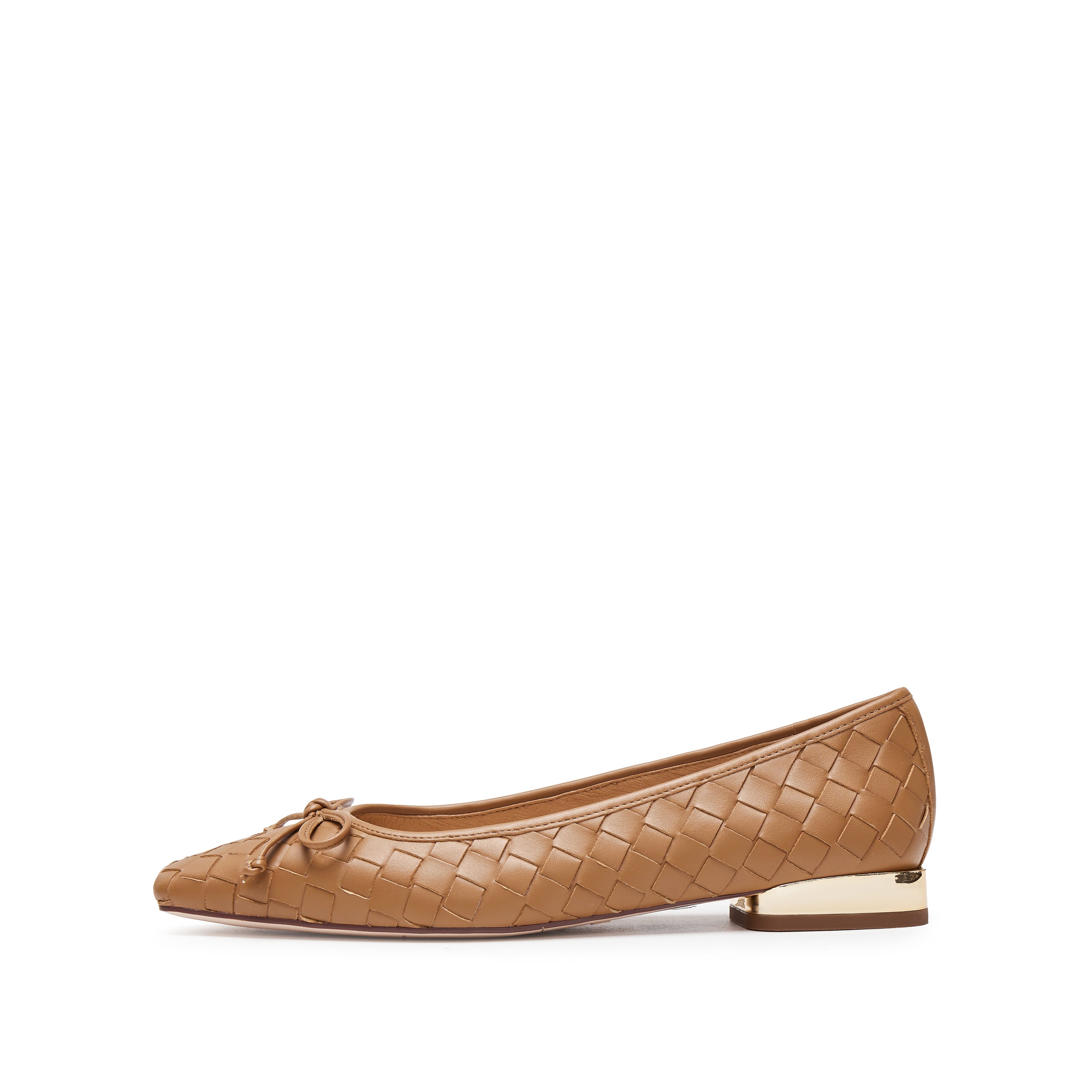 Brown Bow Woven Leather Flats