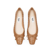 Brown Bow Woven Leather Flats
