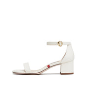 Beige Block Heel Ankle-Strap Sandals