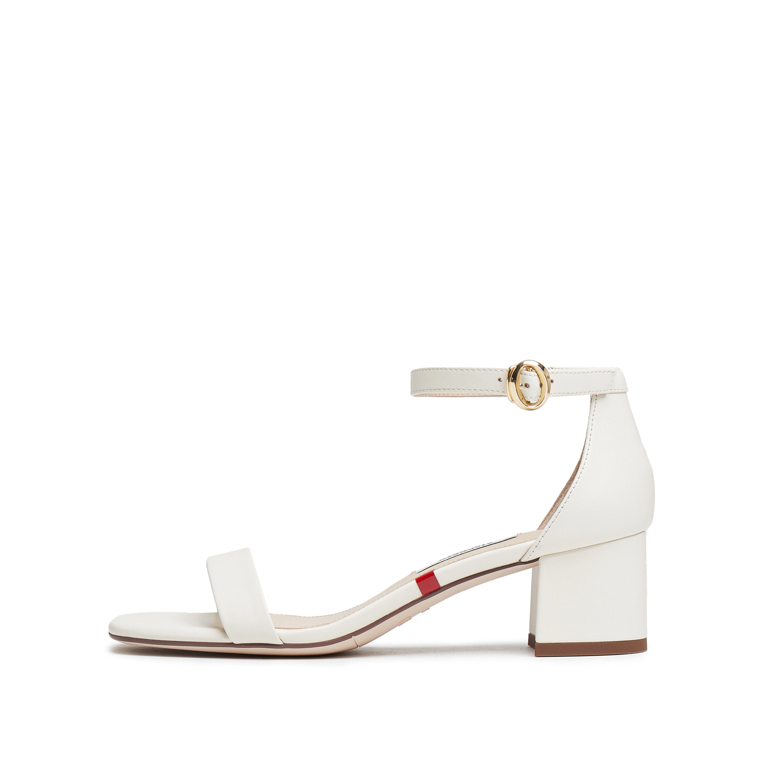 Beige Block Heel Ankle-Strap Sandals