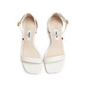 Beige Block Heel Ankle-Strap Sandals
