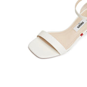 Beige Block Heel Ankle-Strap Sandals