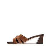 Brown Suede ST Coins Strap Heeled Sandals