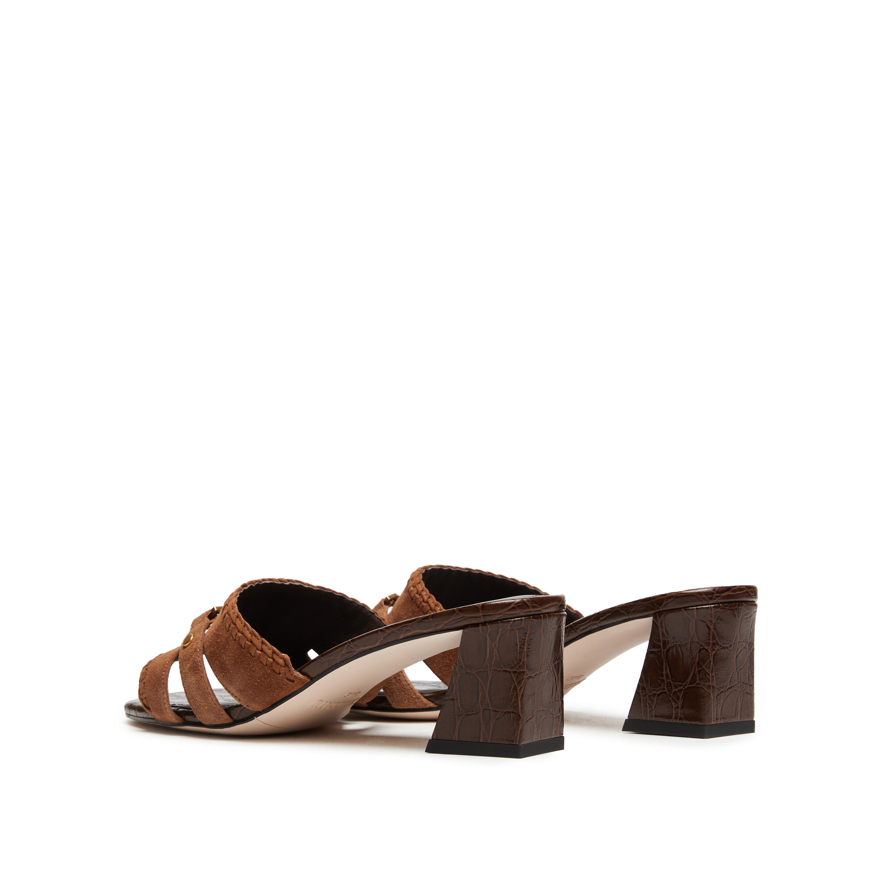 Brown Suede ST Coins Strap Heeled Sandals