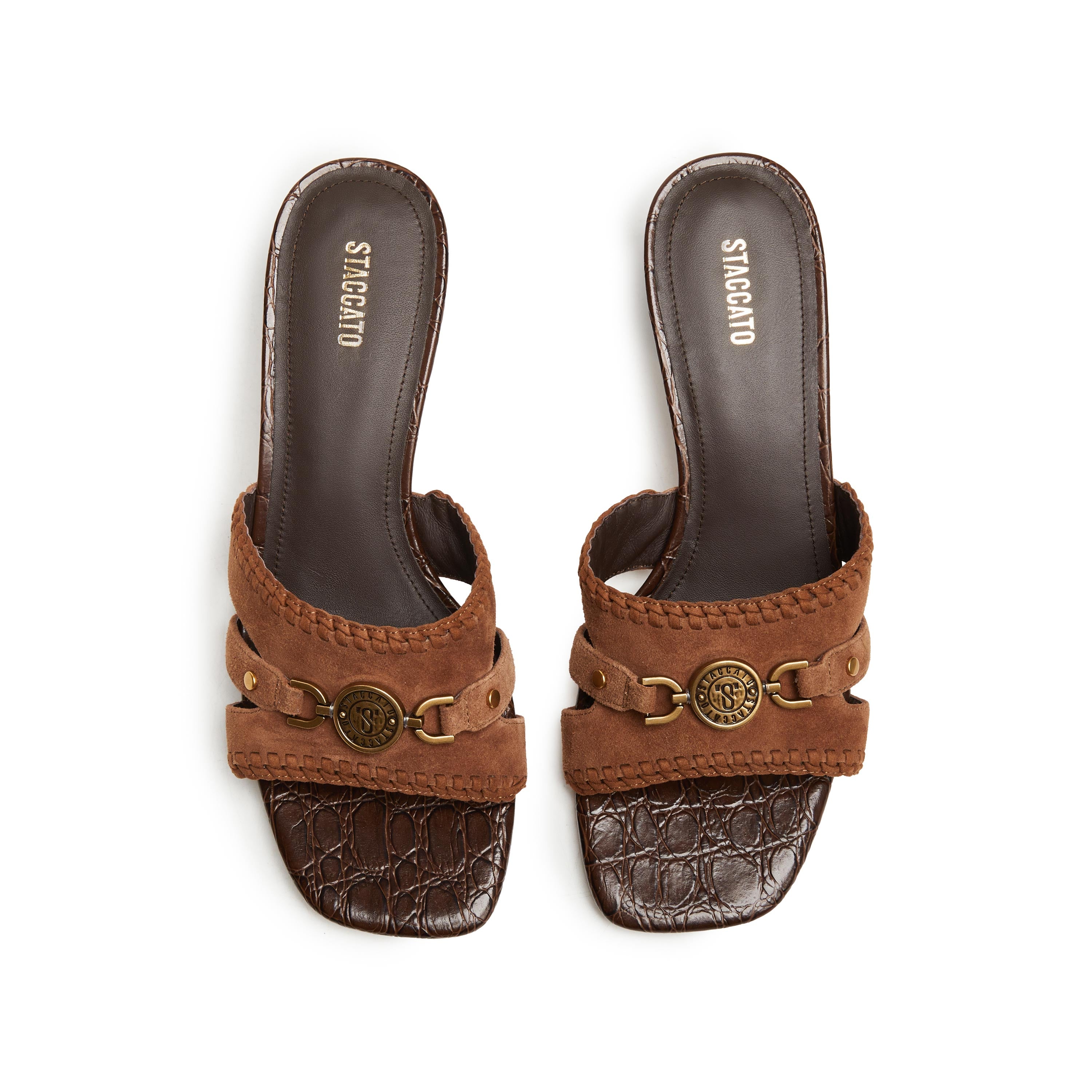 Brown Suede ST Coins Strap Heeled Sandals