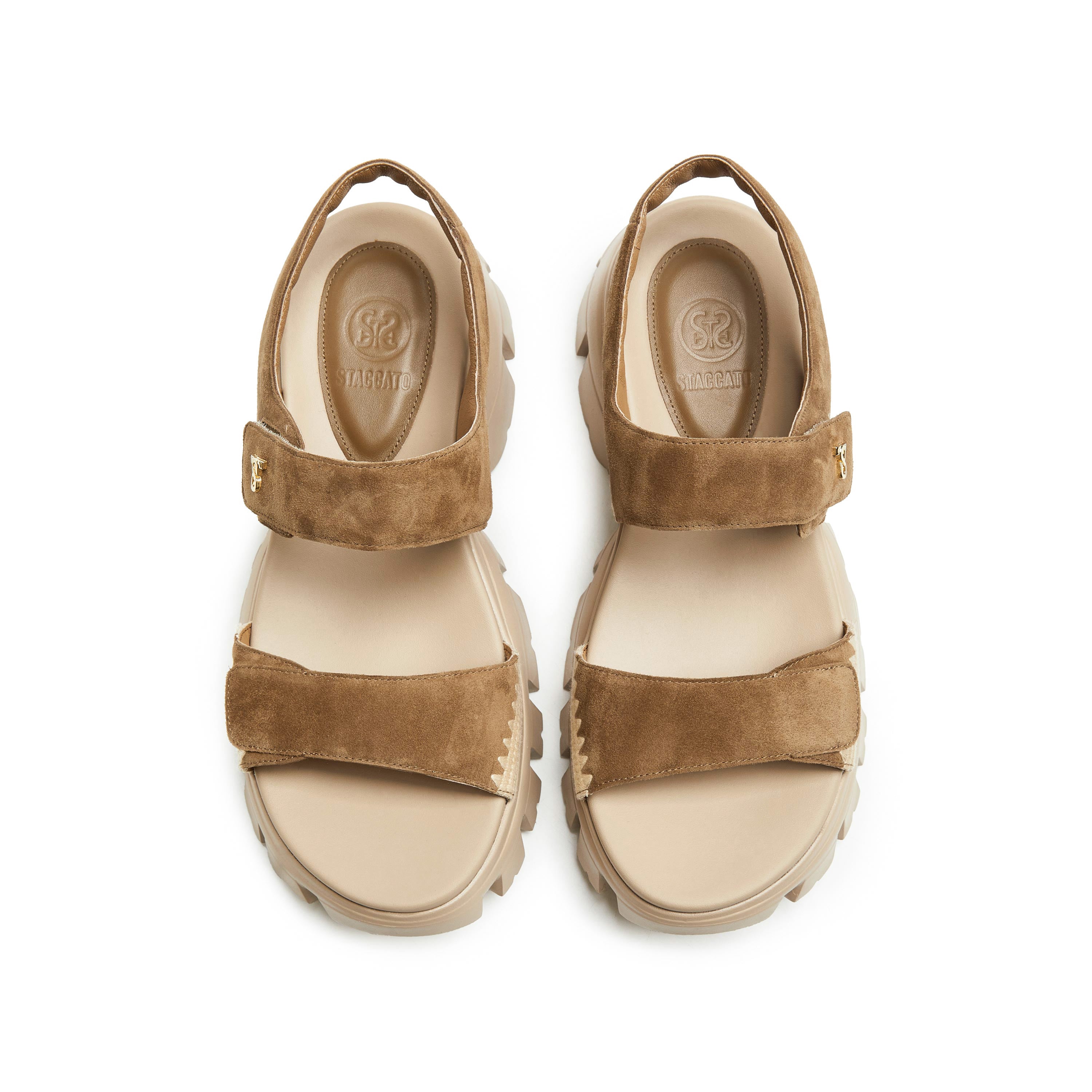 Brown Suede Strap Velcro Sporty Sandals